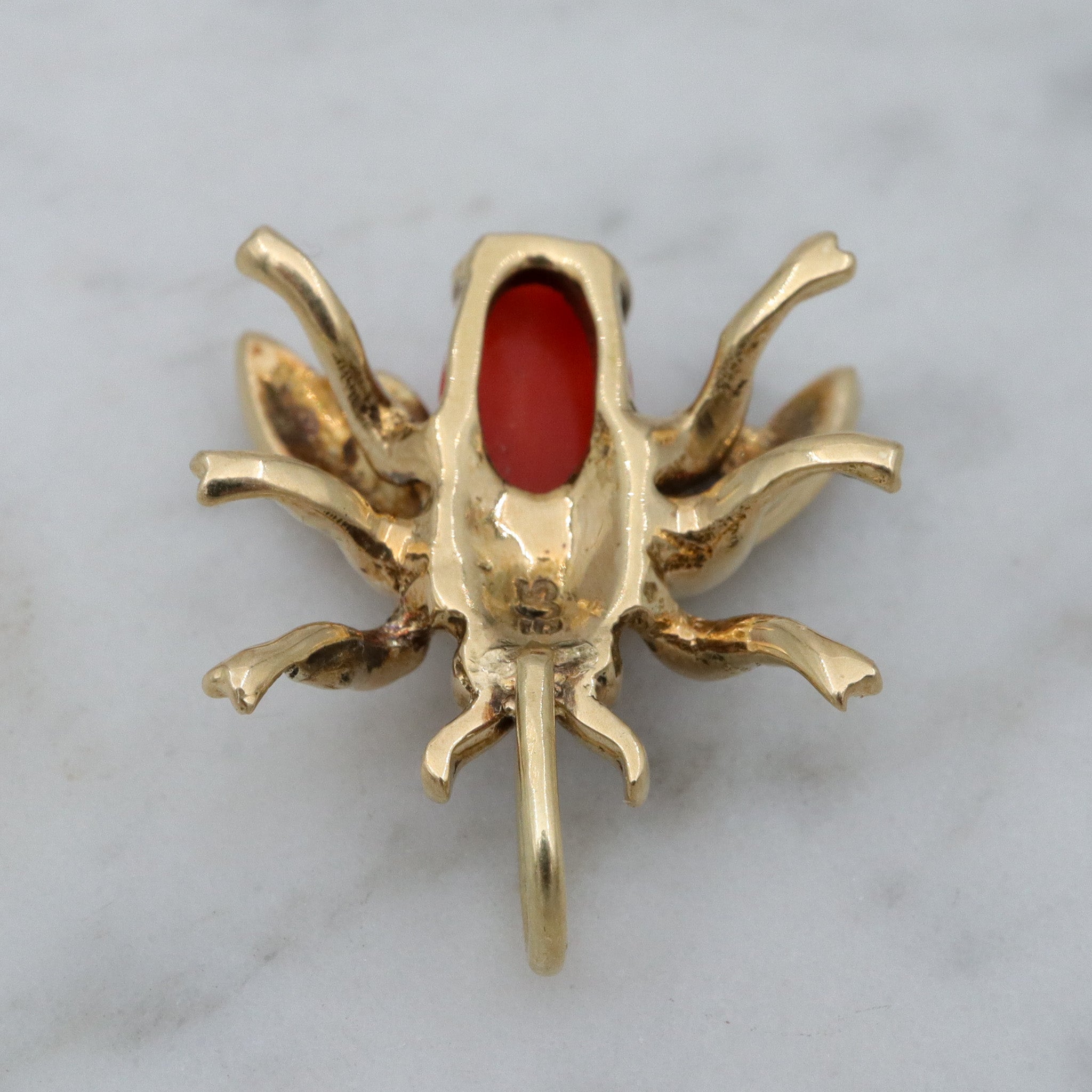 Antique Victorian 14k gold & coral bug pendant conversion